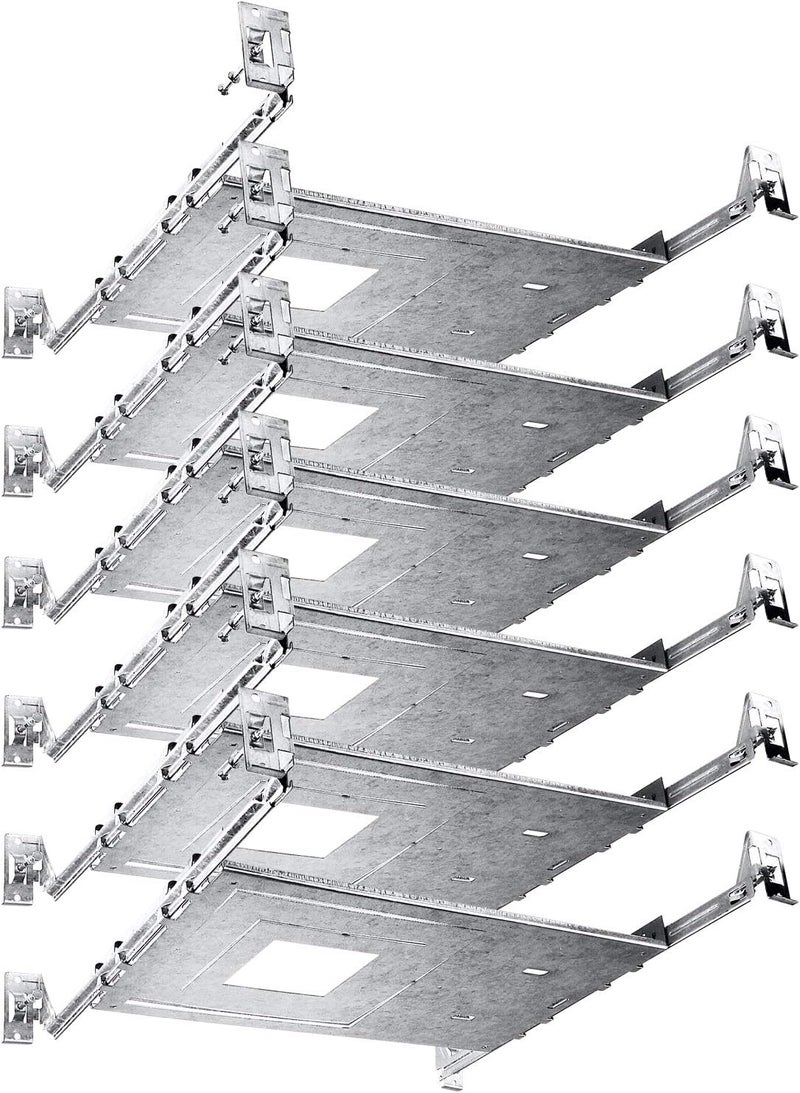 LUXRITE New Construction Mounting Plate, 3-4-6 Inch Square LED Recessed Lighting Kits, Extendable Hanger Bars, ETL Listed - Shallow Recessed Light Housing (6 Pack) - Image 1